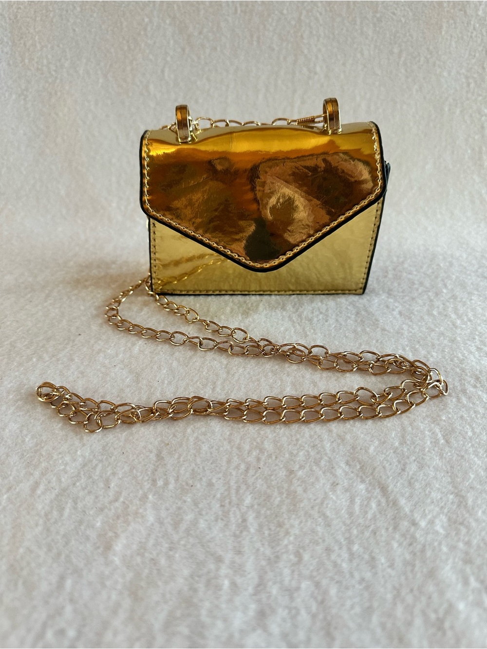 Mini Gold Metallic Envelope Crossbody Bag Chain Strap